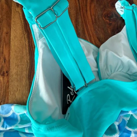 NWT Rekita Teal Blue Mermaid Scale Tankini Swimsuit Dress Plus Size XXL - Picture 4 of 6